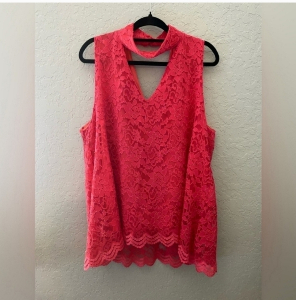 L&B 3X GORGEOUS CORAL CHOKER STYLE TANK TOP